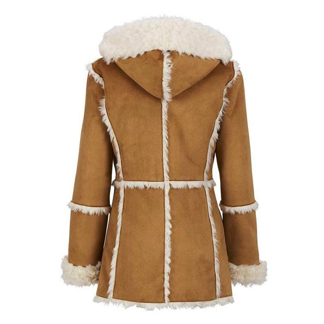 Women’s Brown Shearling Hooded Overcoat