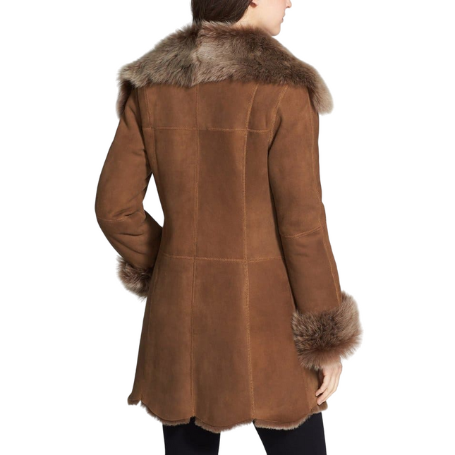 Women Suede Shearling Leather Fur Coat