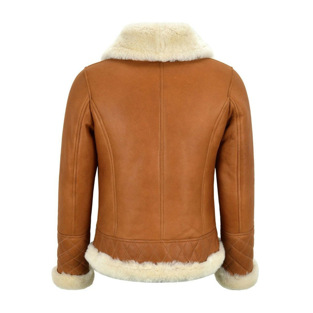 Women Tan Brown Leather Shearling Jacket